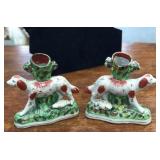 Staffordshire Porcelain Hunting Dogs Spill Vase