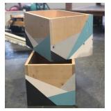 Pair of Hand Designed & Painted Wood Storage Box