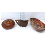 Hand Carved Wooden Gourd, Cup & Bowl