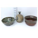 (2) Pottery Bowls & (1) Vase