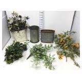 (3) Decorative Metal Containers w/ Faux Florals