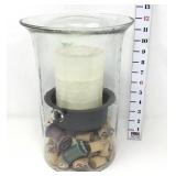 Decorative Glass Candle Holder w/ Wooden Spools