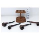 Walnut Pipe Stand w/ (4) Dr. Grabow Pipes