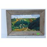 Oil Painting on Wood w/Primitive Frame