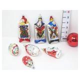 (8) Vintage Glass Ornaments-Cards, Santas,