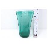 Green Paper Bag Vase w/Hummingbird Etching -