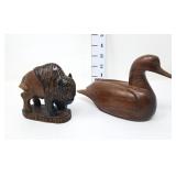 (2) Hand Carved Wooden Animal Figures
