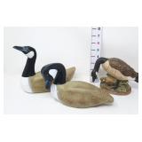 (3) Geese Figures - 2 Wood, 1 Ceramic