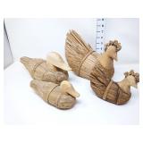 Hand Carved Wooden Corn Husk Reed Chicken & Duck
