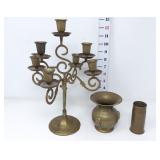 Brass Candelabra, Spittoon & Artillery Shell