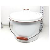 Red & White Enamelware Pail w/ Lid