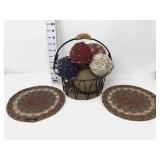 Decorative Basket & (2) Woven Trivets