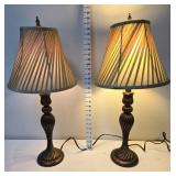 Pair of Lamps w/Brown Bases ^ Champagne Shades