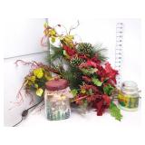 (5) Christmas Sprays, Jar Light, & Candle