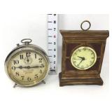 Wooden Mantel Clock & Metal Alarm Clock