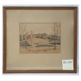 Landscape w/Ink & Watercolor by L. Fairall
