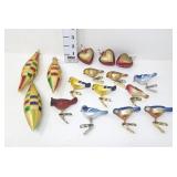 Vintage Glass Clip on Birds & Christmas Ornaments