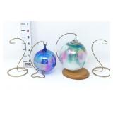 (2) Art Glass Ornaments w/ (4) Display Hangers