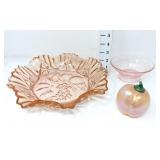Ruffled Fruit Bowl, Sherbet Dish & Glass Peach