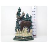 Cast Iron Painted Deer in the Woods Doorstop