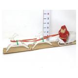 Vintage Red Plastic Santa w/Sleigh & Reindeer
