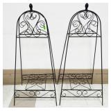 (2) Black Metal Plant Stands w/Hanging Hooks