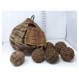 Twig Basket w/(5) Decorative Accent Balls