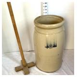 5 Gal. Stoneware Butter Churn w/Wooden Plunger