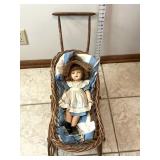 Wicker Doll Stroller & Alexander Doll