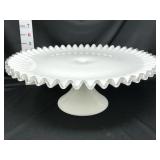 White Hobnail Style Ruffled Cake Plate