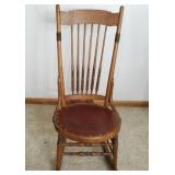 Sewing Rocker w/Spindle Pressed Back & Leather