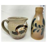 Signed Glazed Stoneware Pitcher & Maple City
