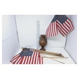 (18) American Flags & Ceramic Vase