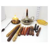 Battery Operated Antiqued Candles, Holders, &