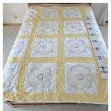 Yellow w/Floral Design Hand Stitched Quilt