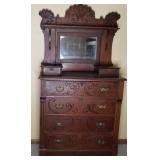 Hanke Bros. Dresser w/Carvings & Handkerchief