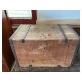 Primitive Wooden Trunk w/Metal Trim