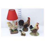 Chicken Lamp & (3) Chicken Figurines