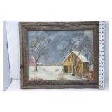H. Evans Hand Painted Farm Scene on Canvas
