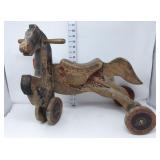 Vintage Child's Wooden Horse w/Wheels & Swivel