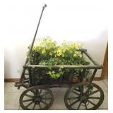 Green Garden Cart w/Imitation Flowers