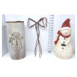 Galvanized Tin Snowman, Bow & Crackle Snowman