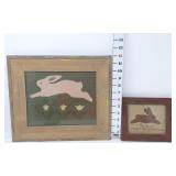 (2) Homemade Folk Art Bunny Pictures