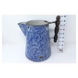 Blue/White Speckled Enamelware Coffee Pot - No Lid