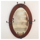 Vintage Oval Mirror w/Hooks