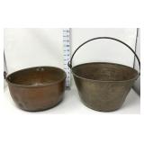 (2) Copper Pots - (1) Missing Handle