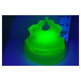 Uranium Glass Kissing Elephants Powder Jar