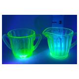 Uranium Glass Creamer & Sugar Bowl