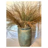 Antiqued Blue Stoneware w/ Floral Arrangement