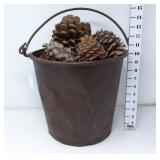 Metal Bucket w/Pinecones